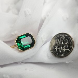 Womens Size 7 Gold Plated Over Sterling Silver Emerald Green Gemstome Ring
